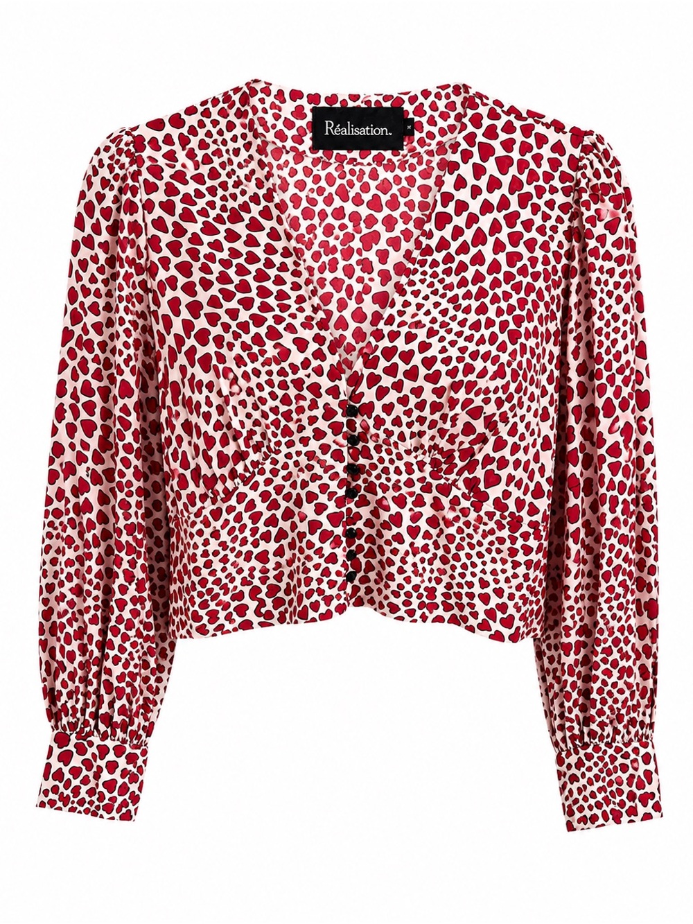 Réalisation Par Red Heart Print Silk Cropped Blouse Top size M